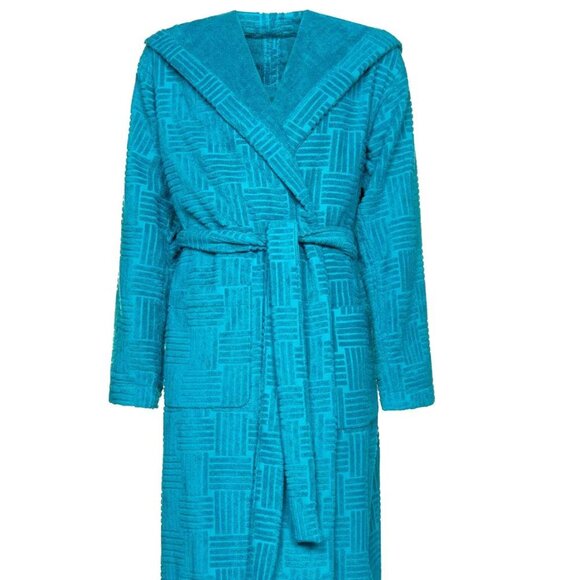 Bottega Veneta Intrecciato Cotton Terry Bath Robe Blue w/hood 656097 Italy - Picture 1 of 14